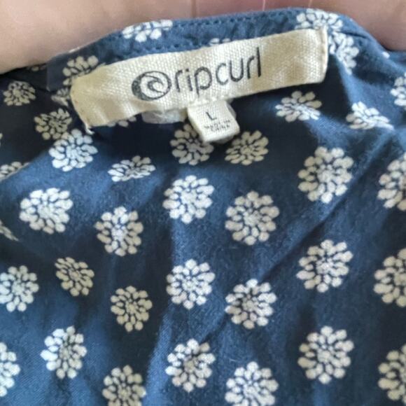 Ripcurl Blue Floral Tie Front Cut Out Mini Dress with Button Front Skirt size L - Picture 3 of 12